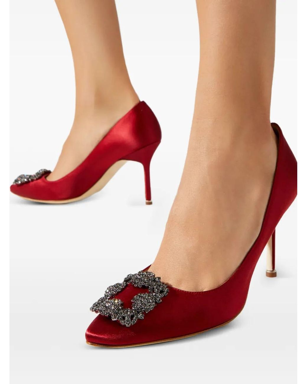 Manolo Blahnik Red Hangisi 90 Crystal-Buckle Pumps