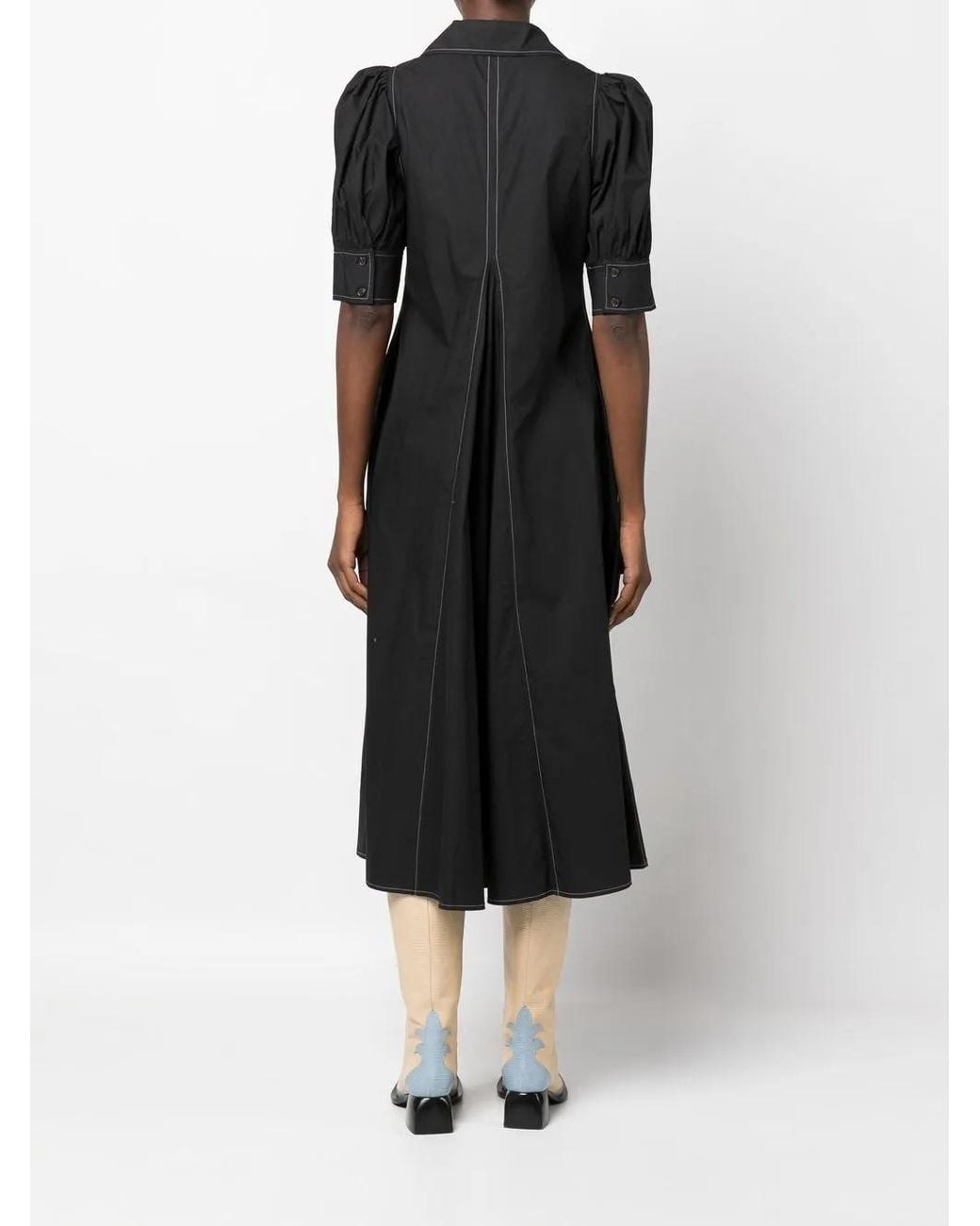 Ganni Black Puff Sleeve Midi Dress