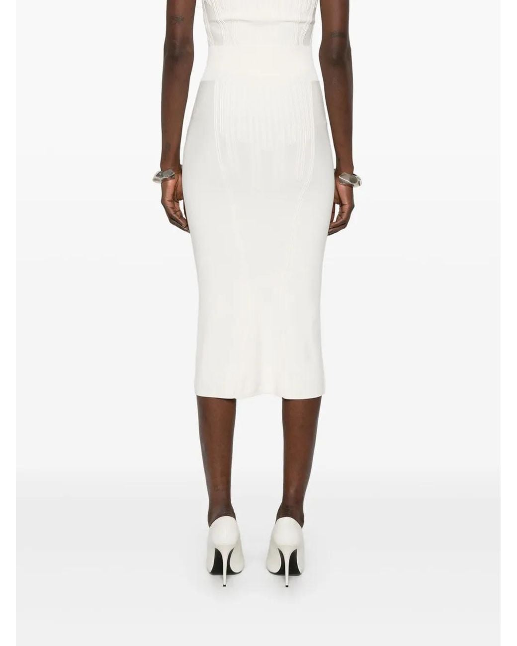 Mugler White Boning-Detail Midi Skirt