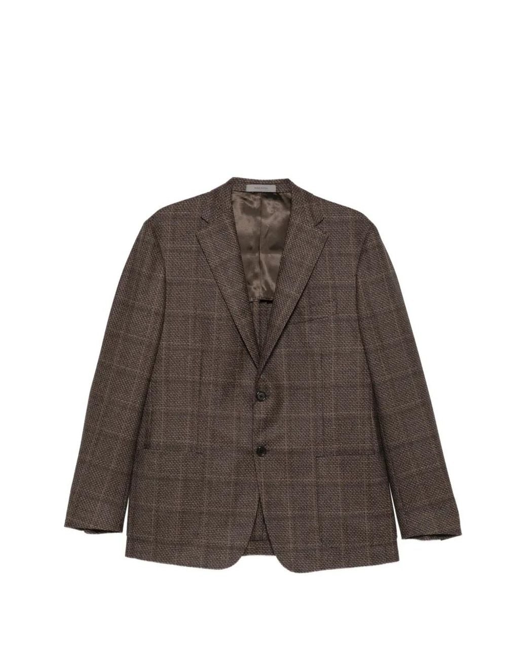 Corneliani Brown Check-Pattern Virgin Wool Blazer for men