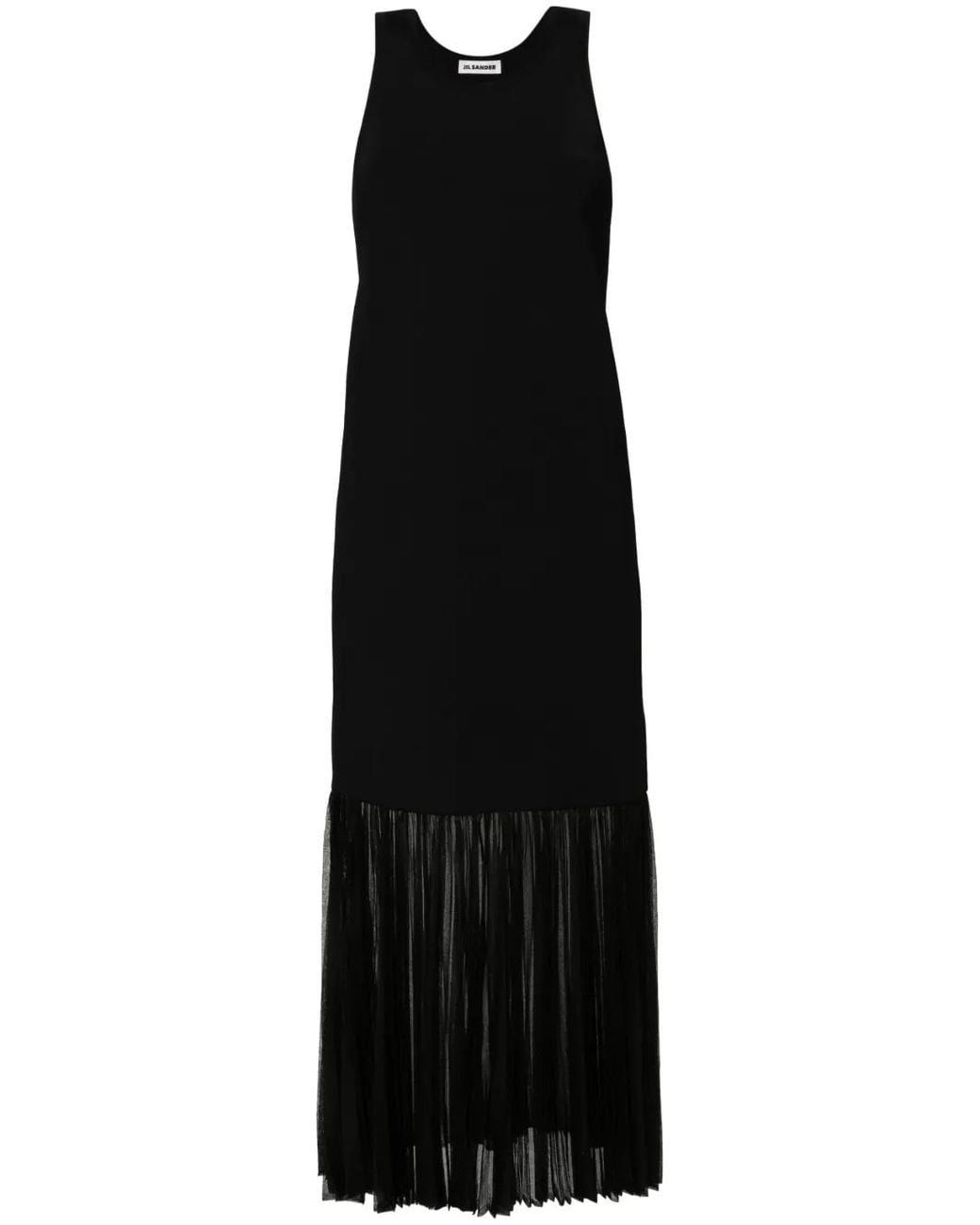 Jil Sander Black Plissé Knitted Midi Dress