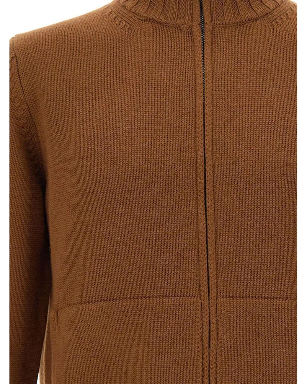 FILIPPO DE LAURENTIIS Brown Zip-Up Merino Wool Cardigan for men