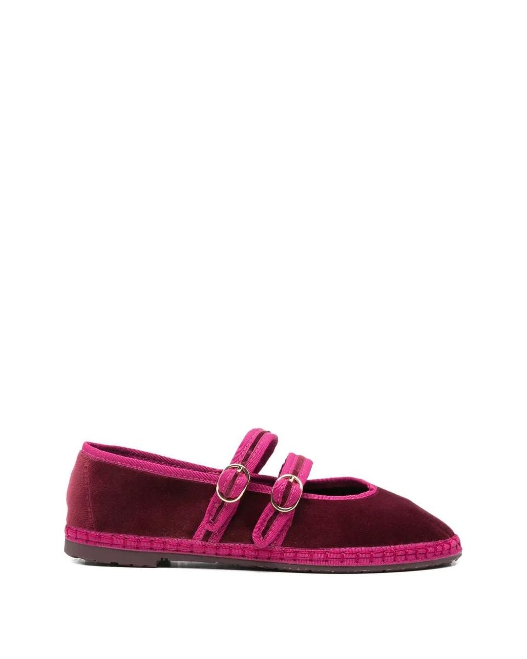 Flabelus Purple Claire Buckle-Strap Ballet Flats