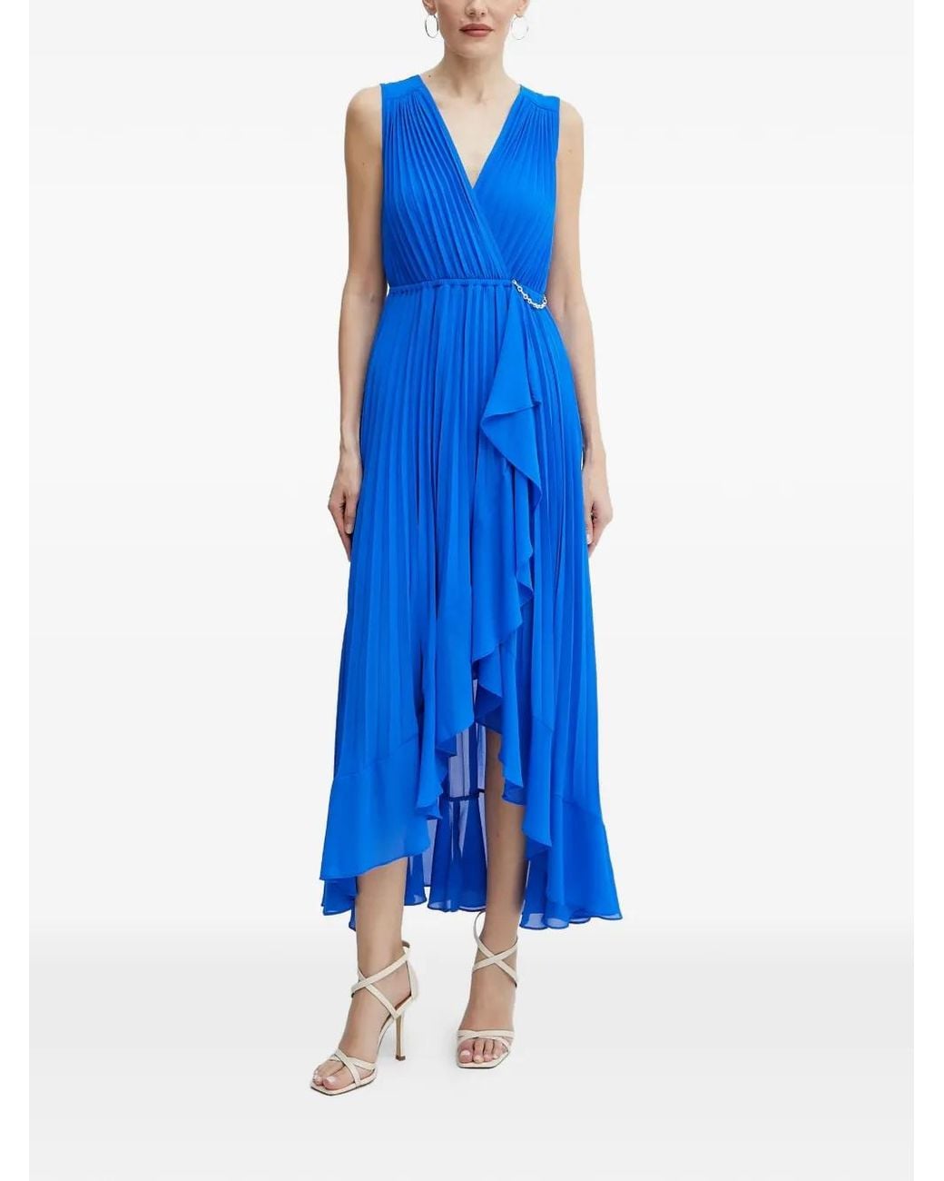 Morgan Blue Pleated Chain Midi Dress