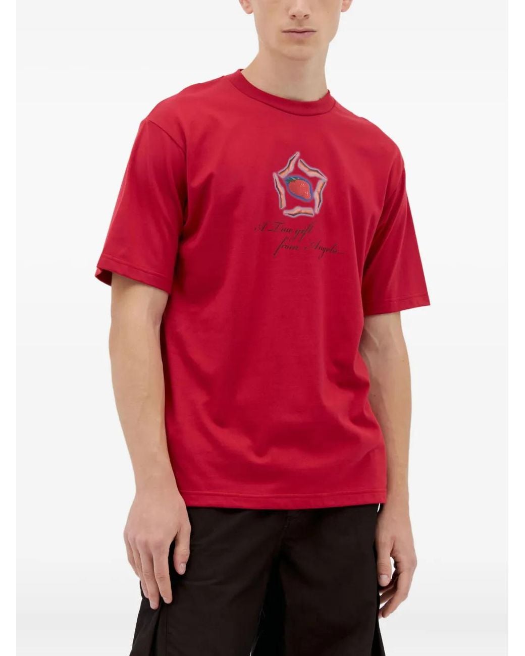 Ice & Techno Red Graphic-Print Crewneck T-Shirt for men