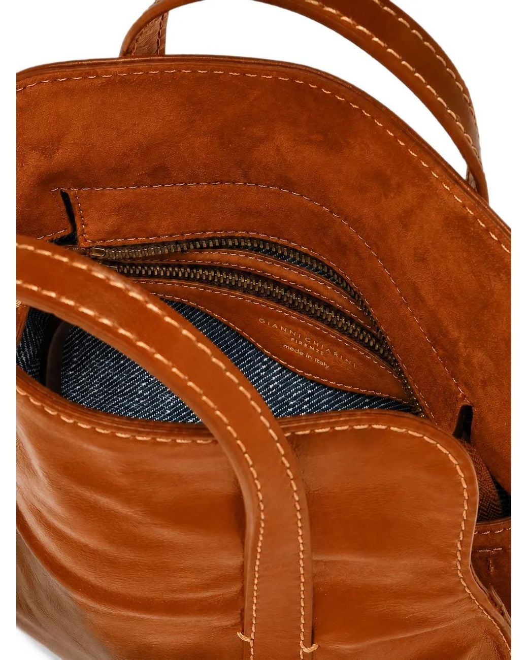 Gianni Chiarini Brown Medium Margue Contrast-Stitched Leather Tote Bag