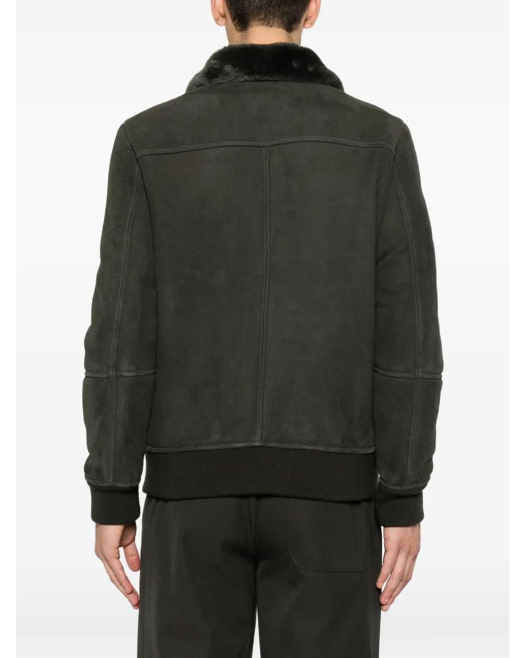 Eleventy Black Shearling-Collar Bomber Jacket for men