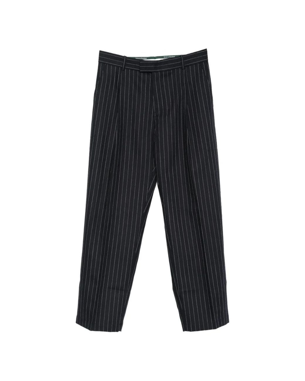 Drole de Monsieur Black Pinstripe-Pattern Pleated Trousers for men