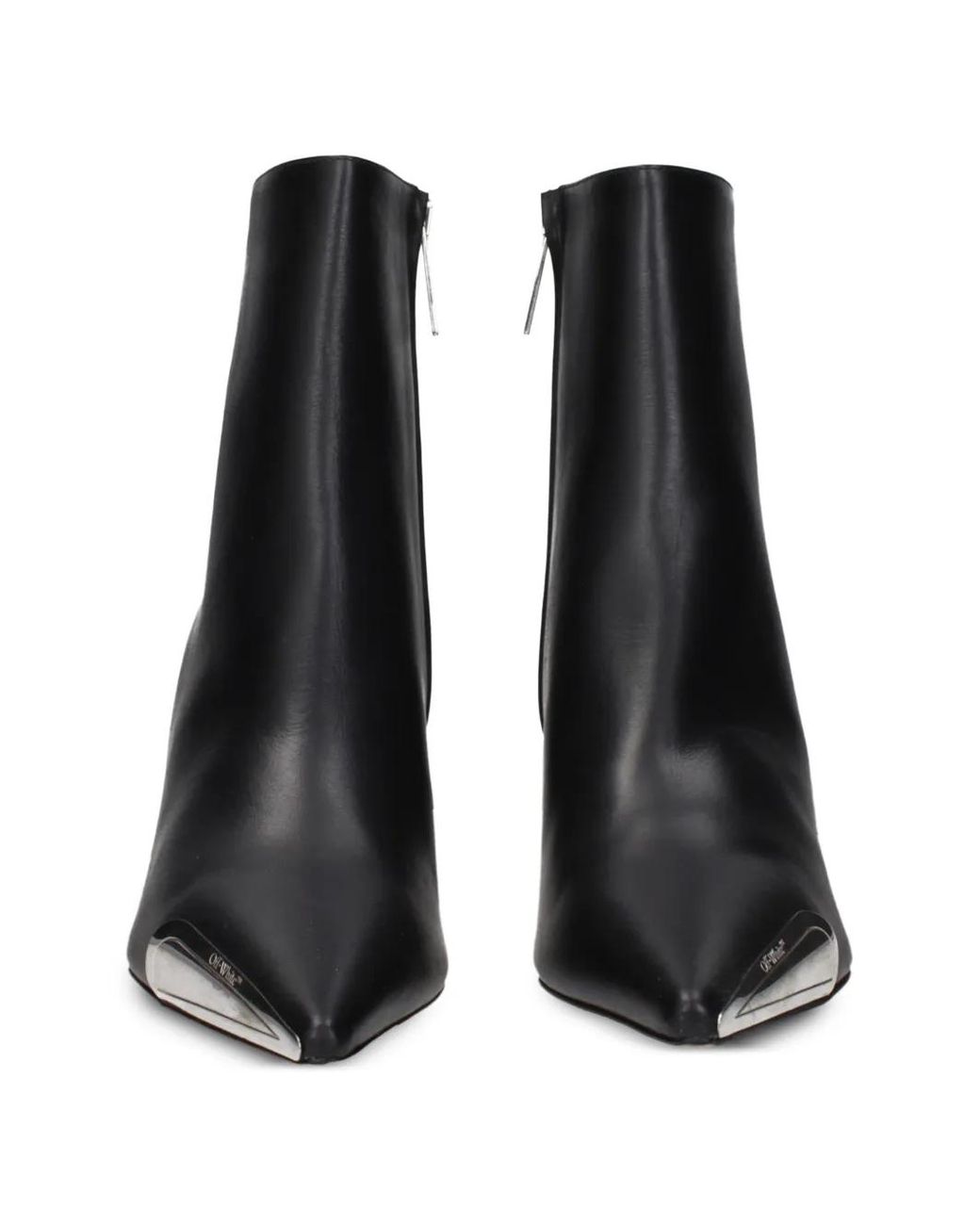 Off-White c/o Virgil Abloh Black Metal-Cap Stiletto Ankle Boots