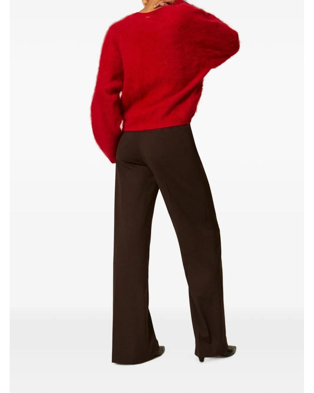 Twinset Brown Matte Satin Wide Leg Trousers