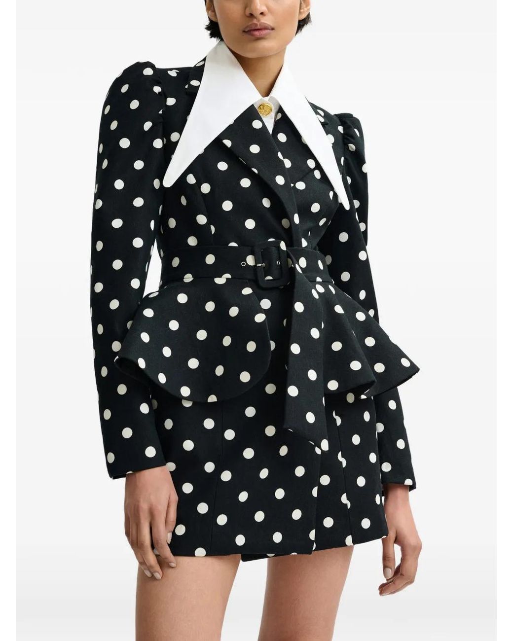Essentiel Antwerp Black Polka-Dot Belted Mini Dress