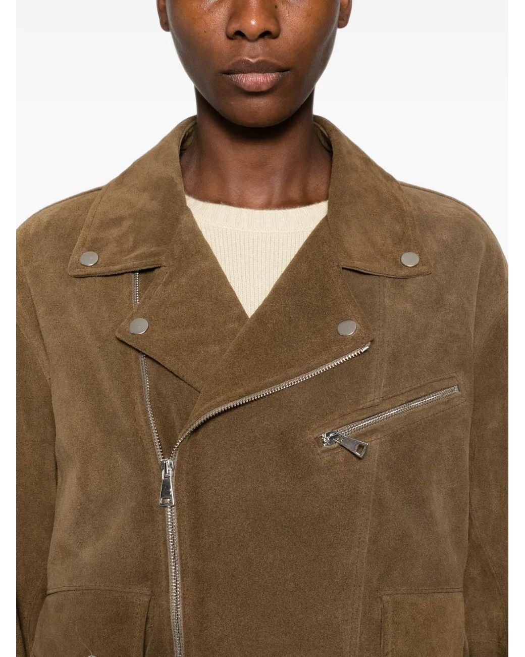 ViCOLO Brown Belted Biker Leather Jacket