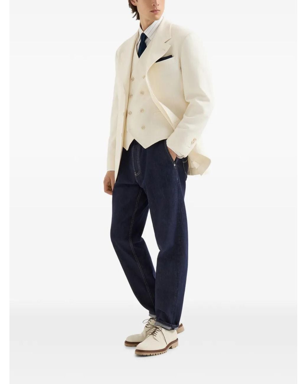 Brunello Cucinelli White Textured-Suede Derby Shoes for men
