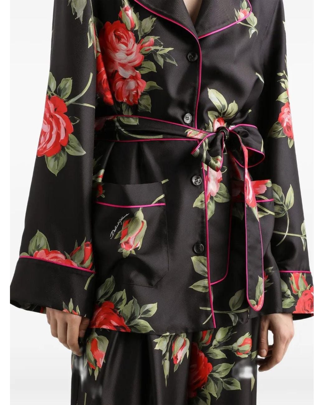 Dolce & Gabbana Black Dolce & Gabbana Roses Bouquet Print Silk Shirt