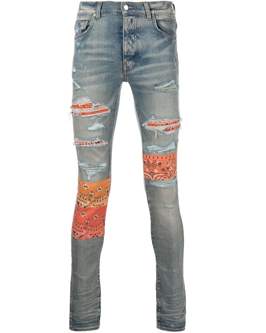 Amiri Blue Bandana Artpatch Skinny Jeans for men
