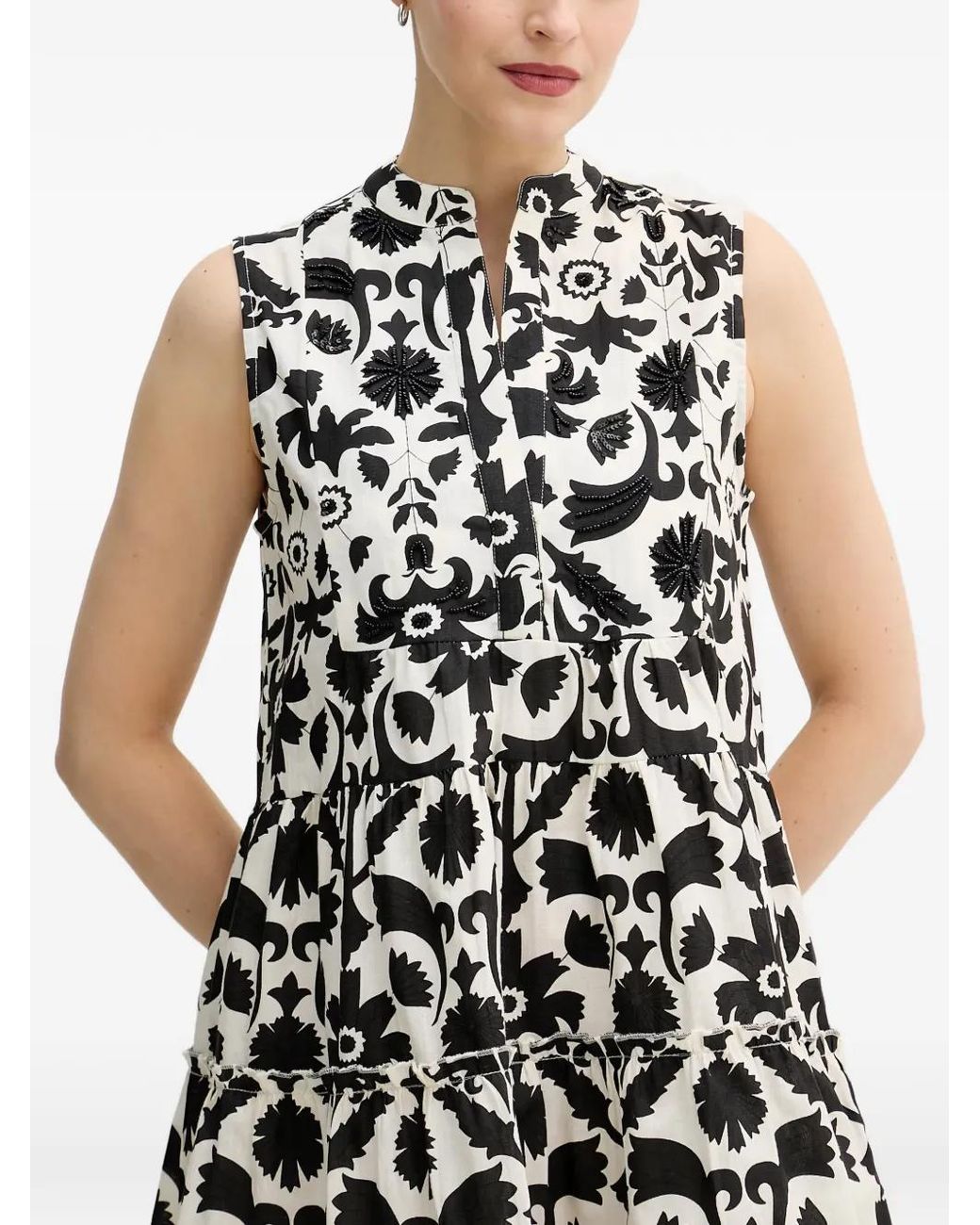 Lola Casademunt White Bead-Embellished Tiered Mini Dress