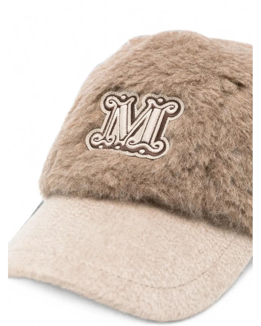 Max Mara Natural Logo-Patch Faux-Fur Cap