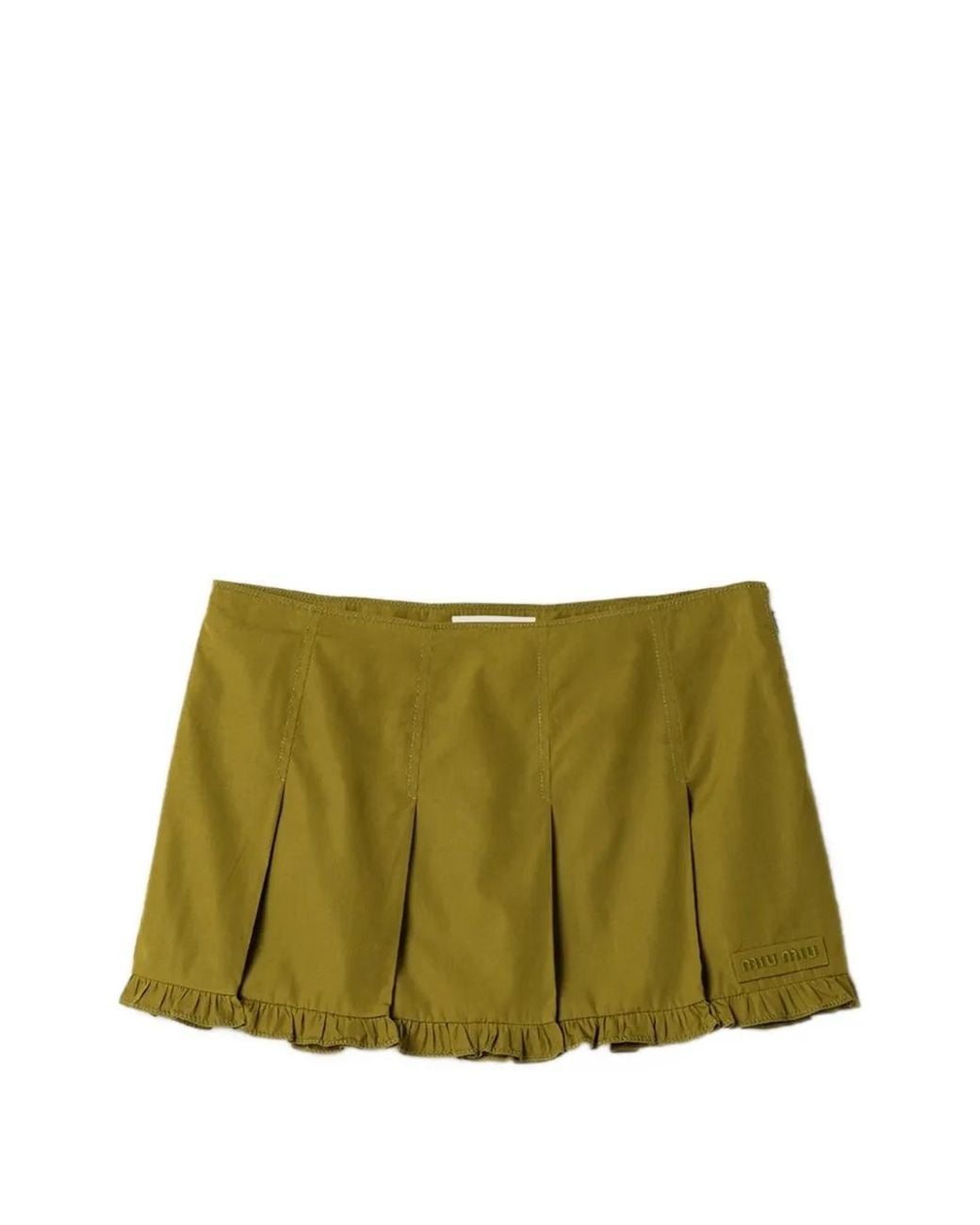 Miu Miu Green Poplin Pleated Miniskirt