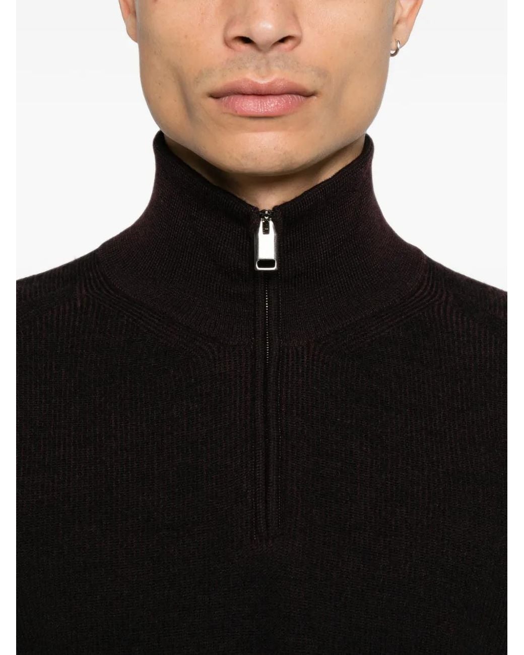Brioni Black Quarter-Zip Cashmere Sweater for men