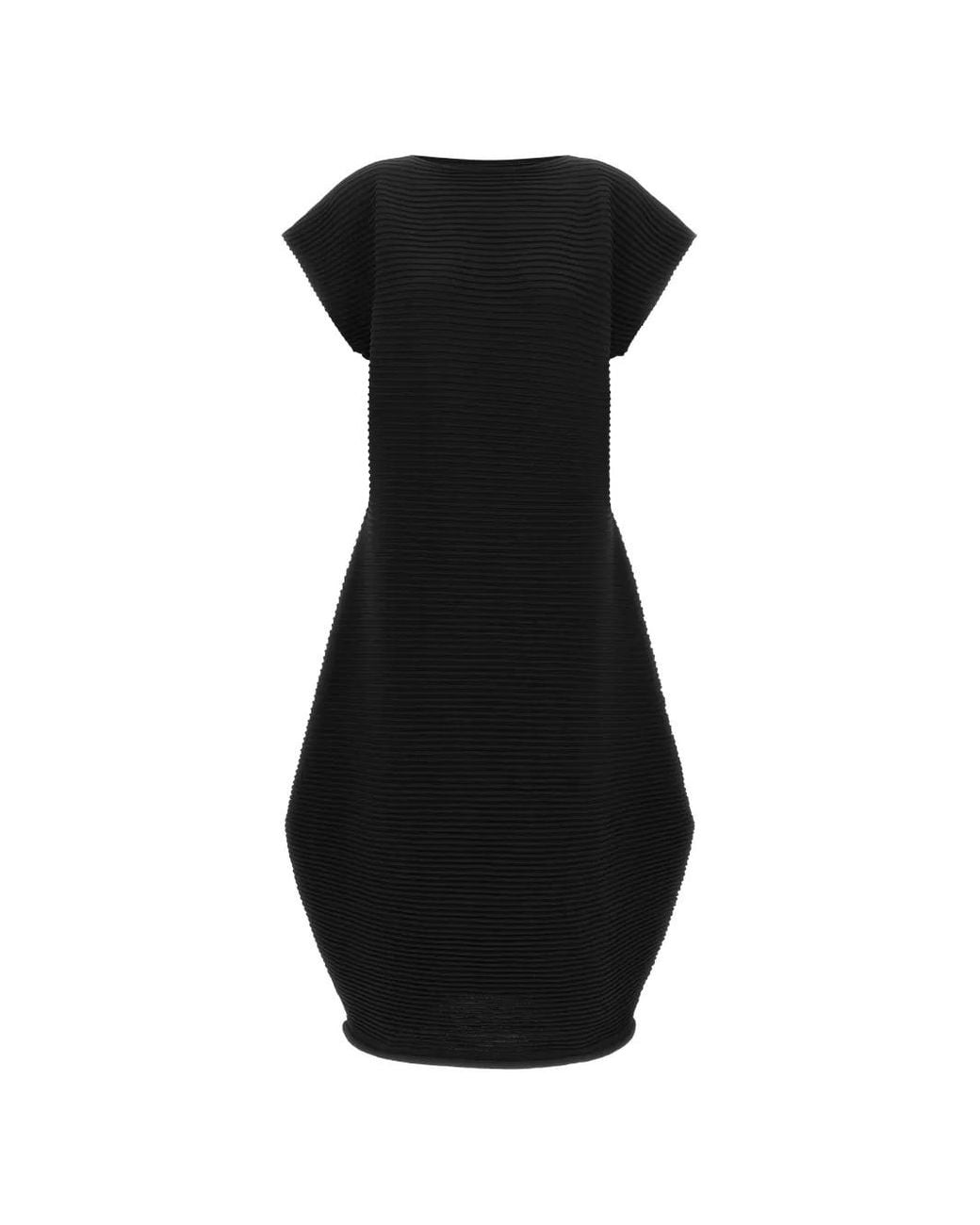 Pleats Please Issey Miyake Black Zig Zag Knit Cocoon Midi Dress