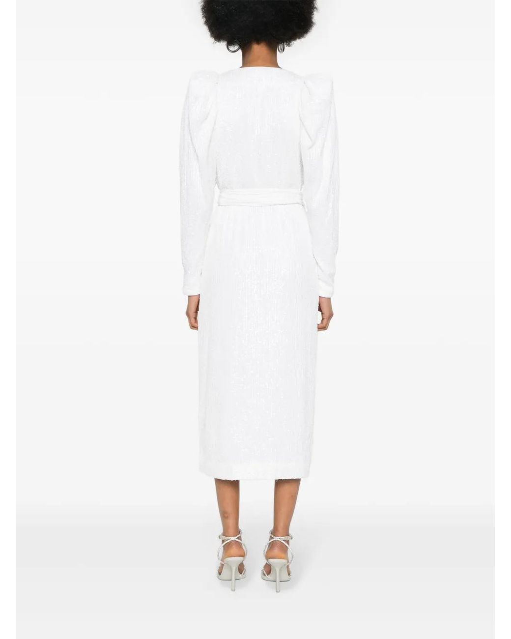 ROTATE BIRGER CHRISTENSEN White Sequined Midi Wrap Dress