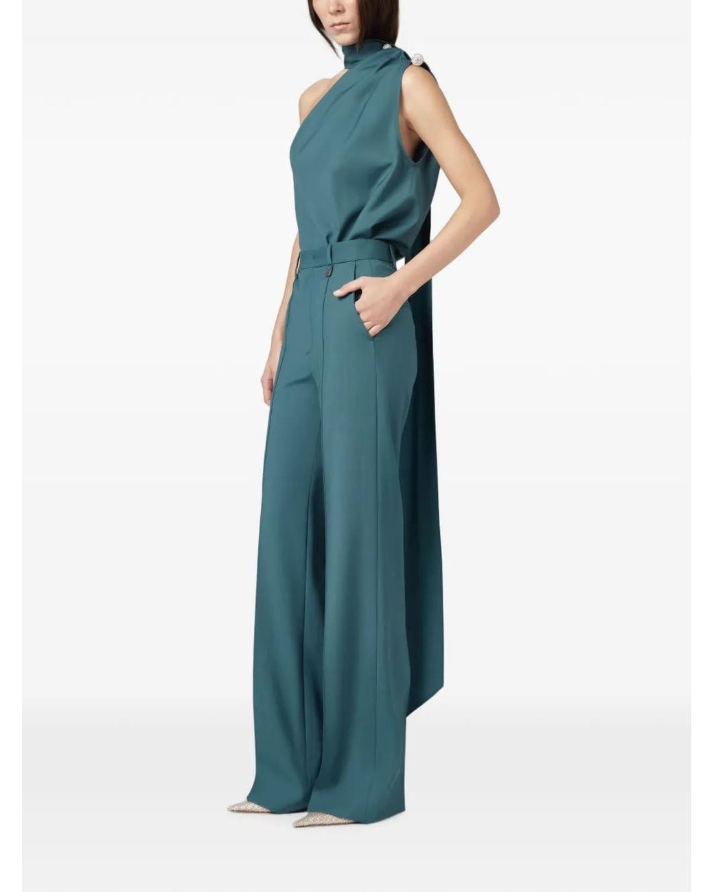 GIUSEPPE DI MORABITO Blue Crystal-Embellished One-Shoulder Blouse