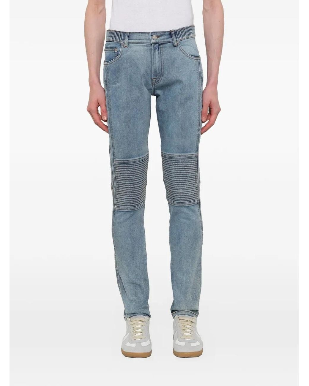 KENZO Blue Ribbed-Panel Slim-Fit Jeans for men