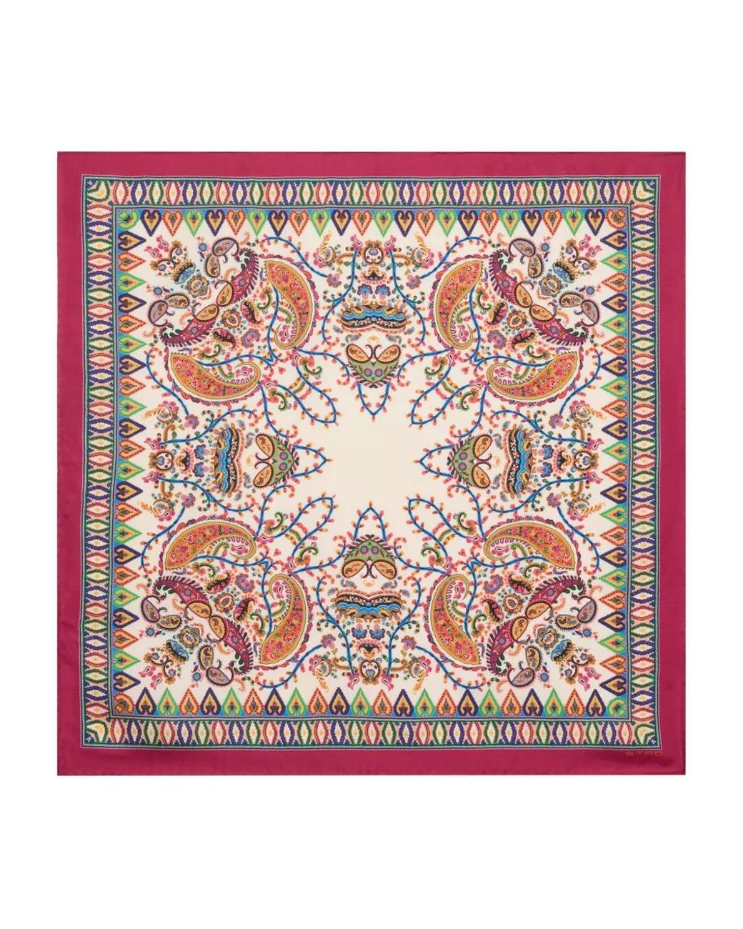 Etro Pink Silk Scarf With Floral Paisley And Medallion Motif