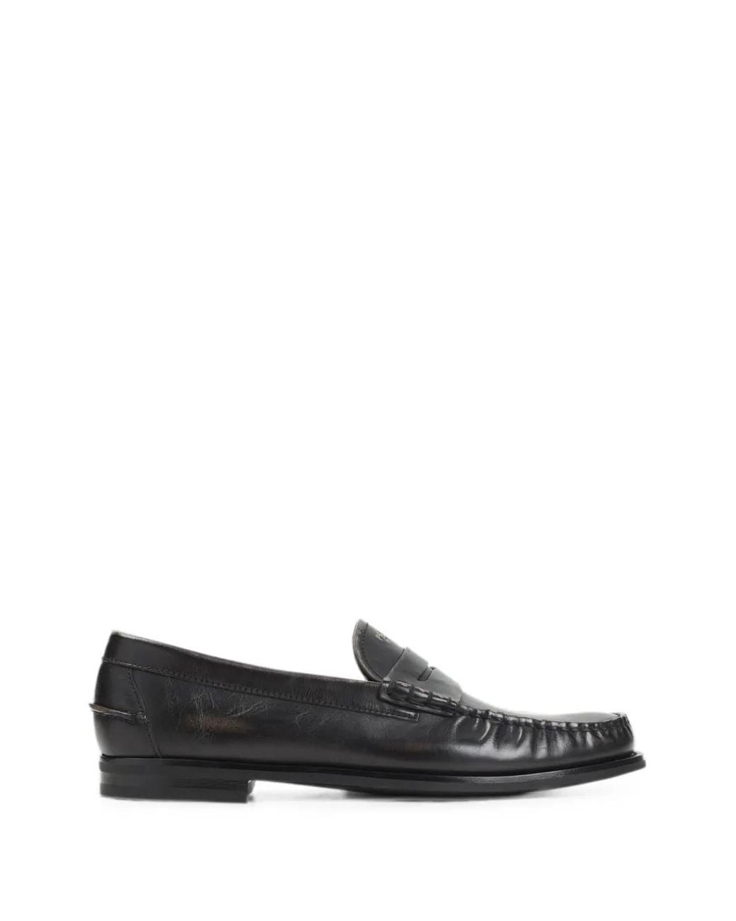 Prada Black Antiqued Leather Loafers for men