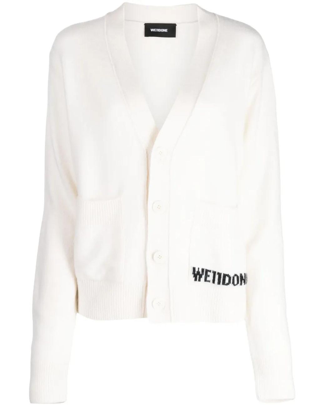 we11done White Logo-Intarsia Wool Cardigan
