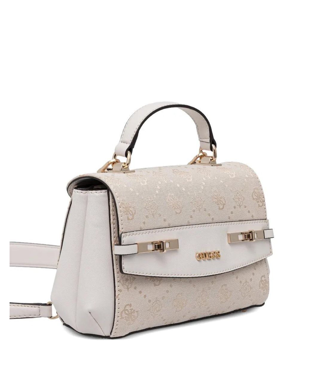 Guess White Patterned Top Handle Tote Bag