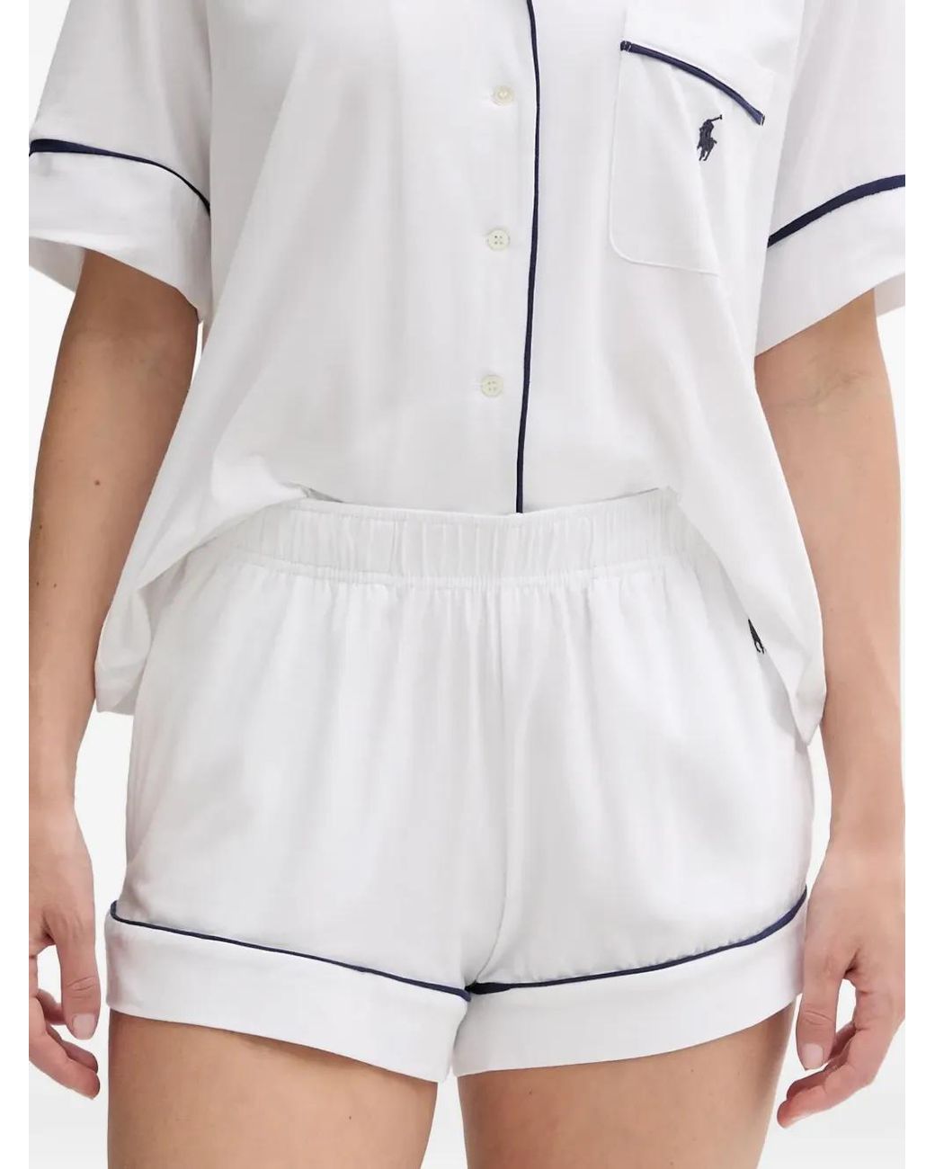Polo Ralph Lauren White Piped-Trim Embroidered-Logo Pajamas