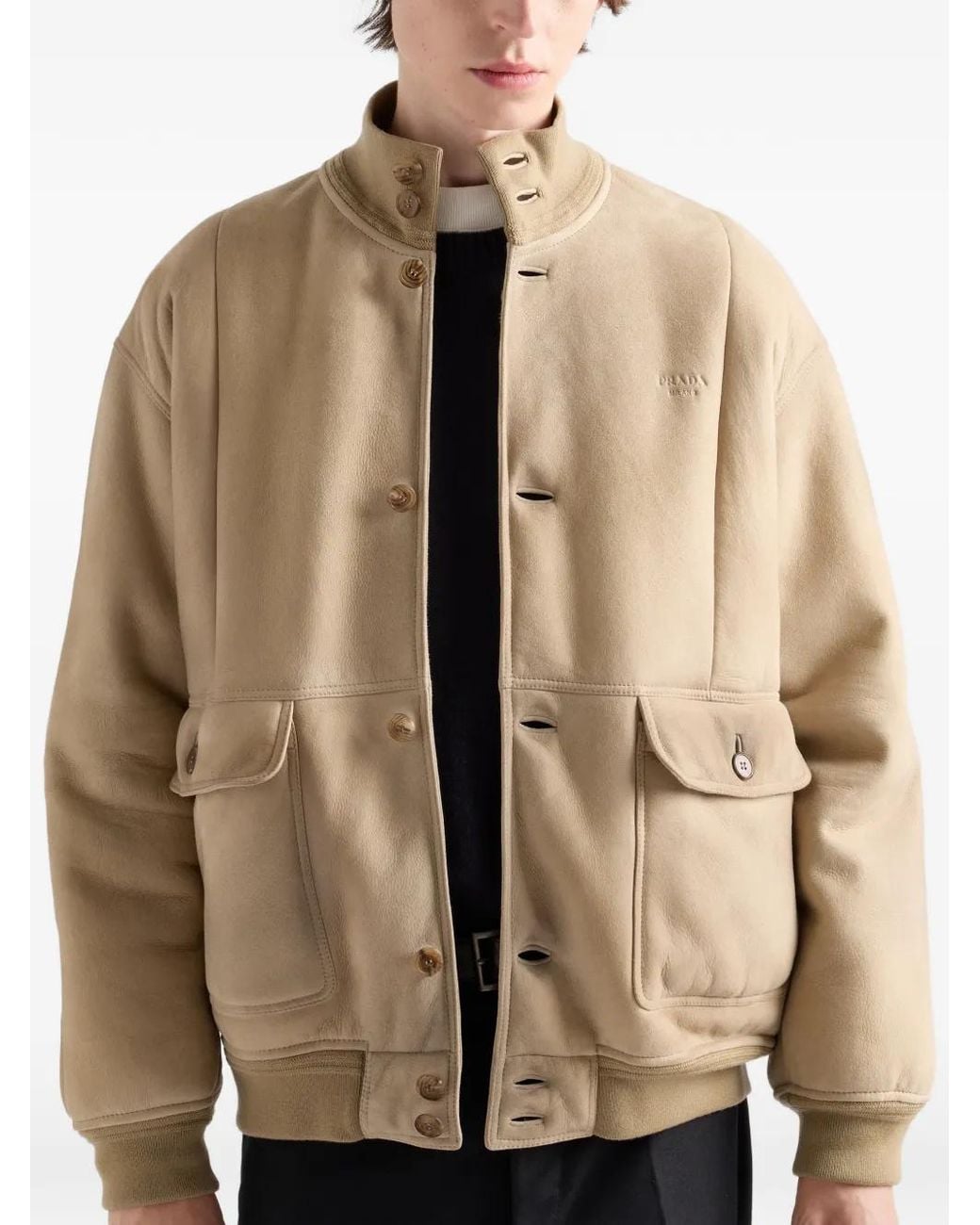 Prada Natural Shearling Bomber Jacket for men
