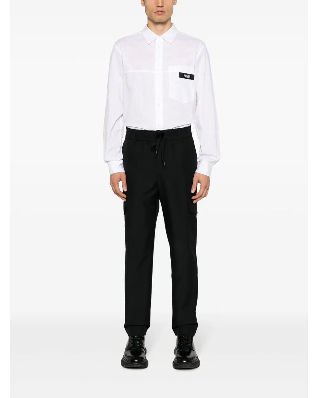 Versace Jeans Couture Black Logo-Patch Cargo Trousers for men