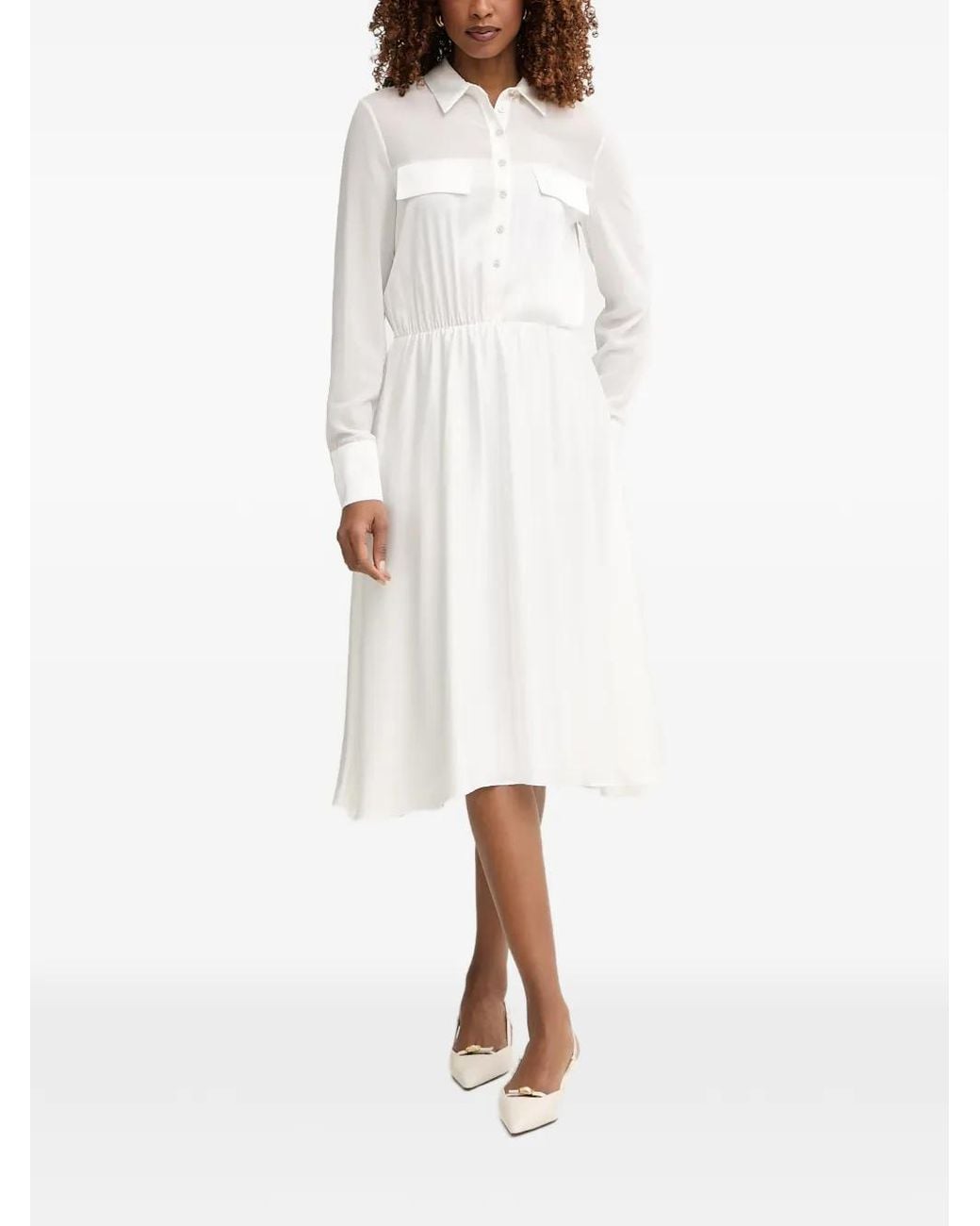 Fracomina White Button-Up Chest-Pocket Midi Dress