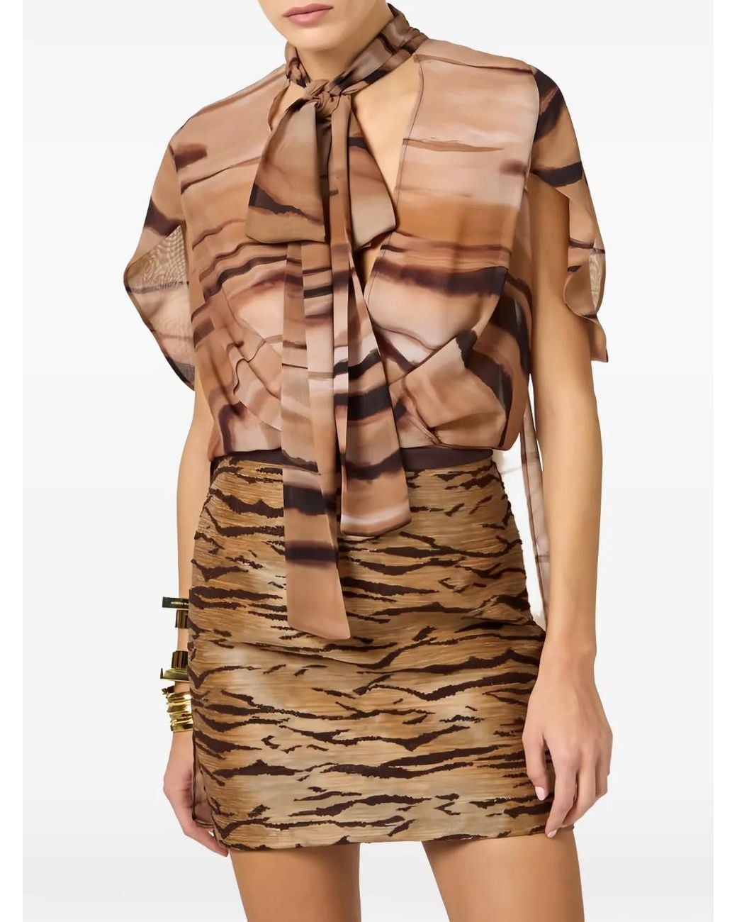 Elisabetta Franchi Natural Bi Material Mini Dress