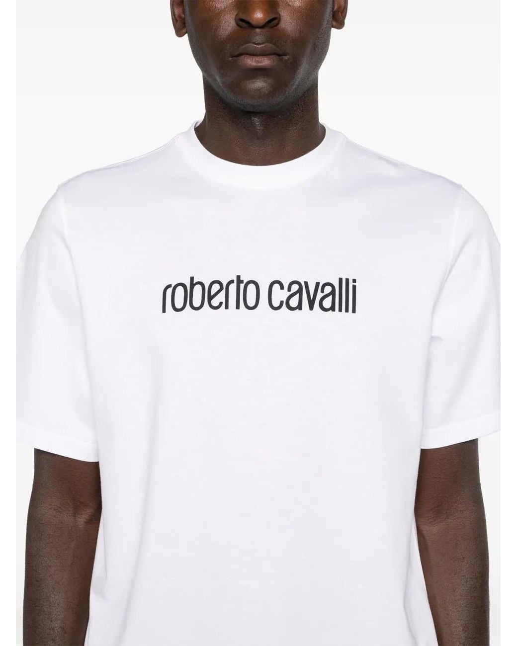 Roberto Cavalli White Logo-Print Cotton T-Shirt for men