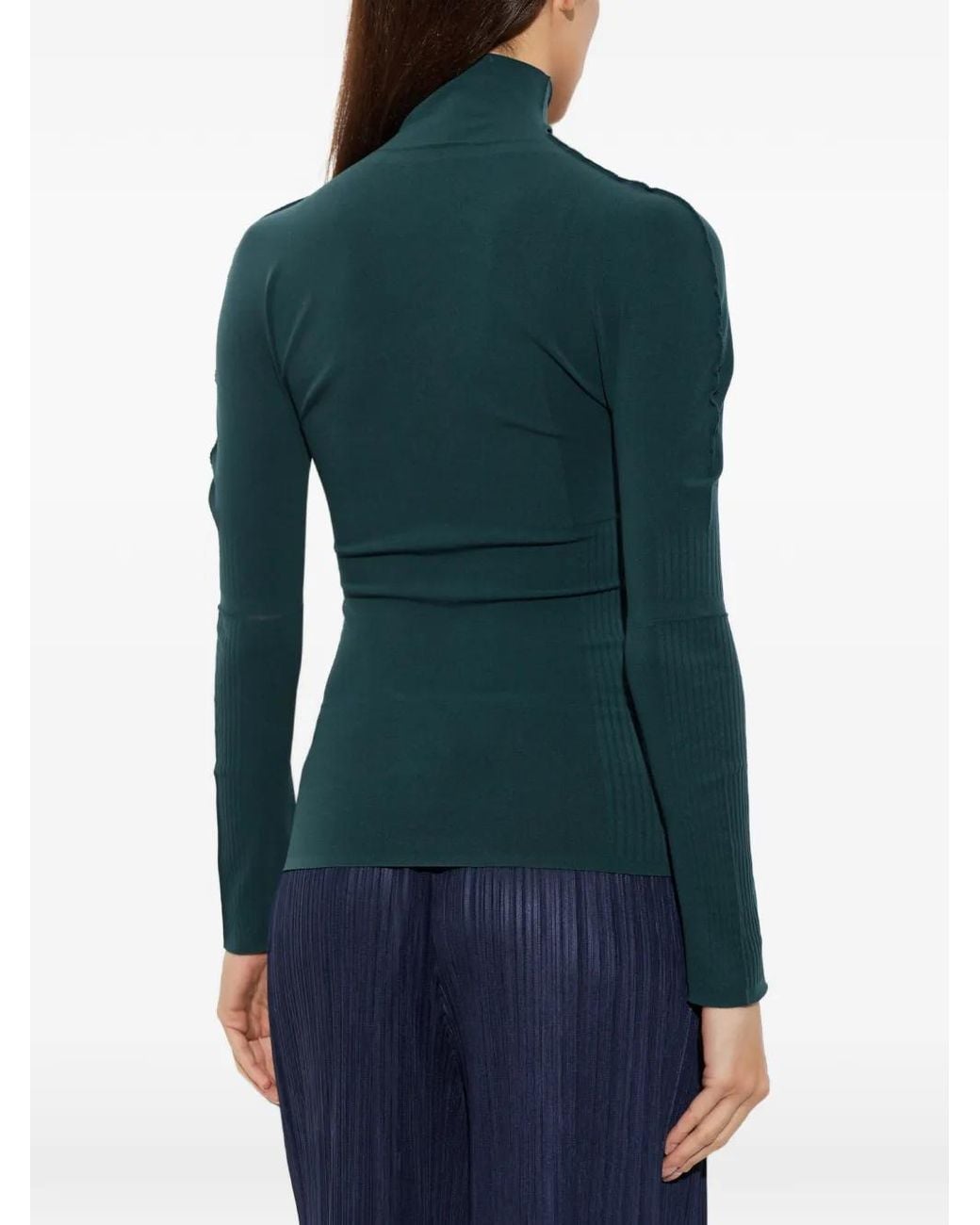 Pleats Please Issey Miyake Green Fitted Turtleneck Sweater