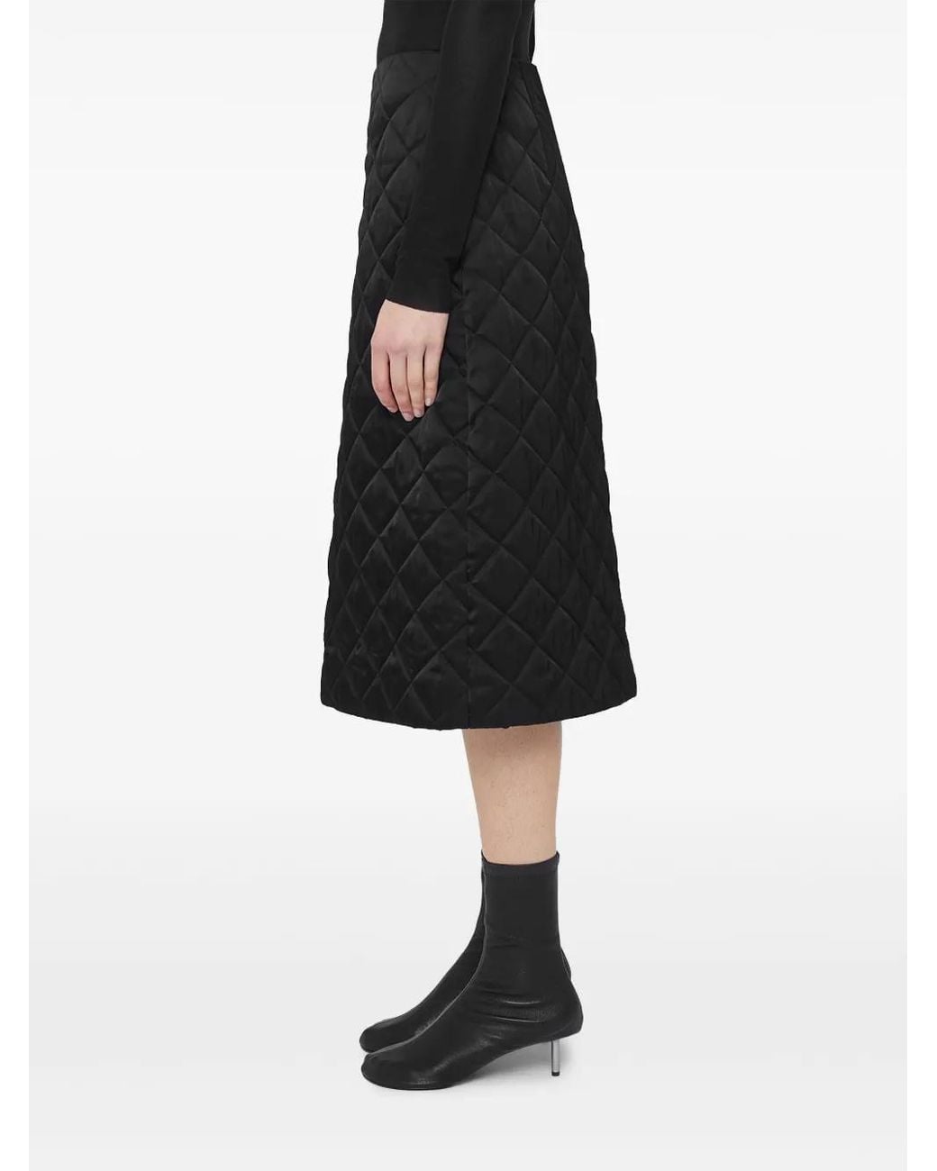 Jil Sander Black Quilted Satin Midi Skirt