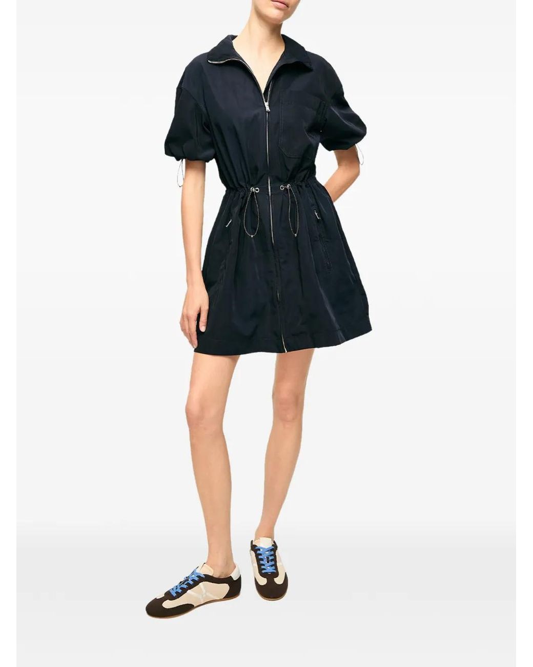 Veronica Beard Blue Drawstring Zip Mini Dress
