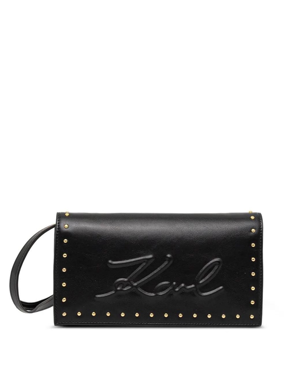 Karl Lagerfeld Black Embossed Studded Wallet On Strap