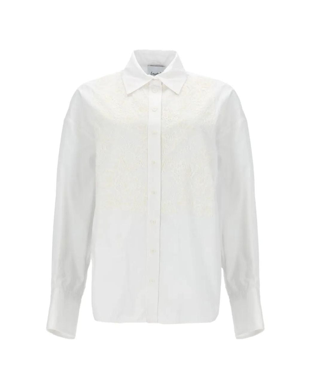 Nude White Lace-Panelled Cotton Shirt