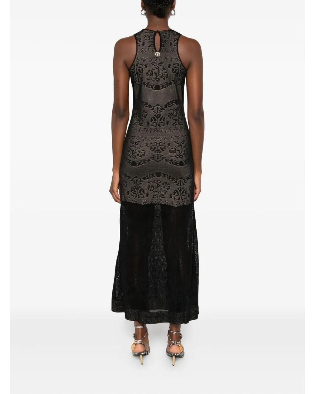 Twinset Black Openwork Midi Dress