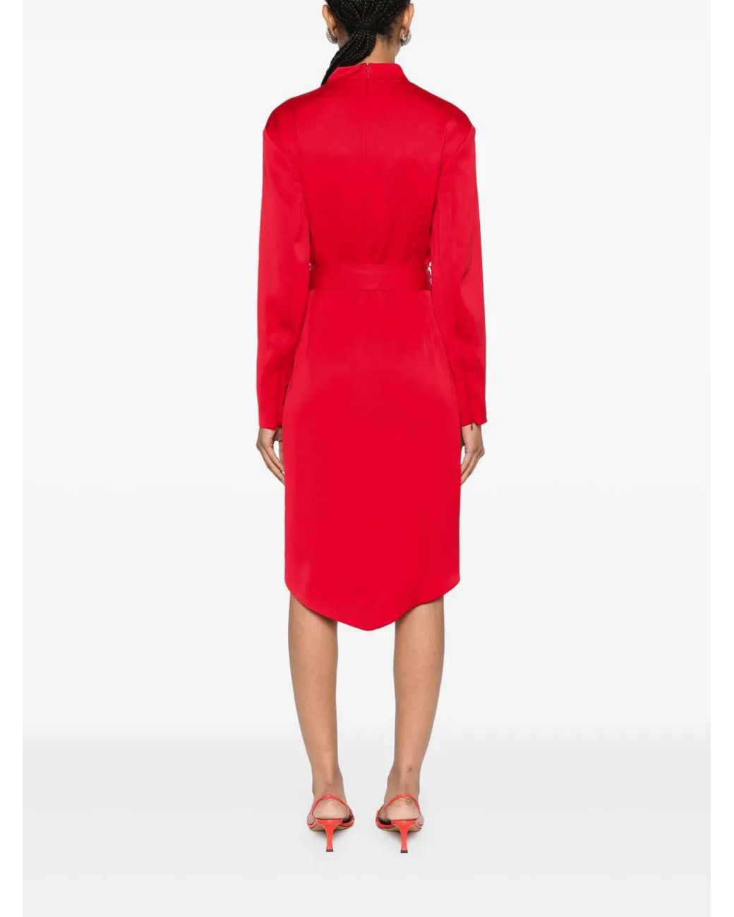 Genny Red Belted Wrap Midi Dress