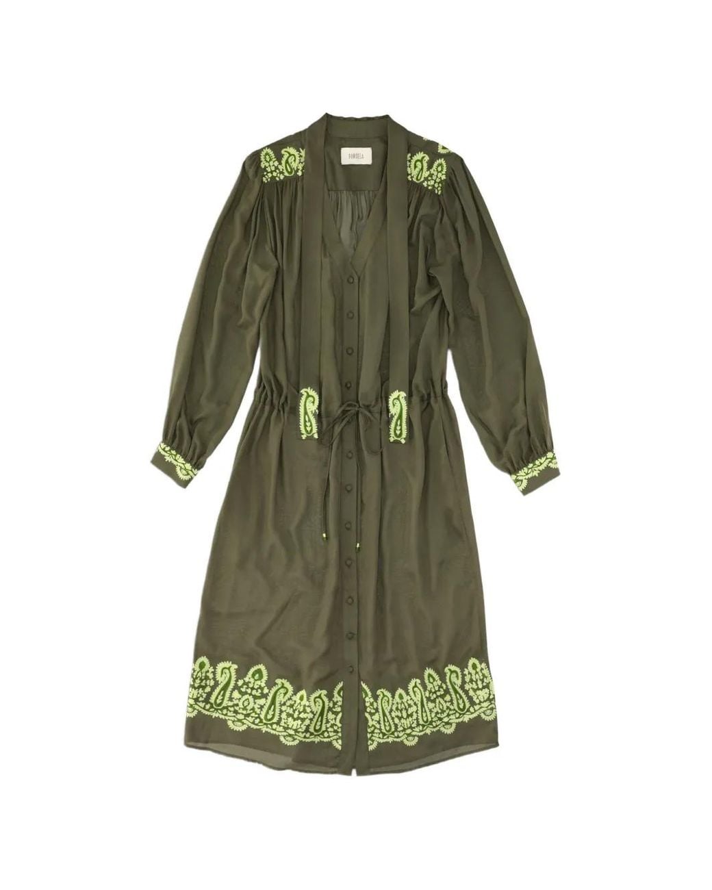 Fortela Green Alana Embroidered Midi Dress