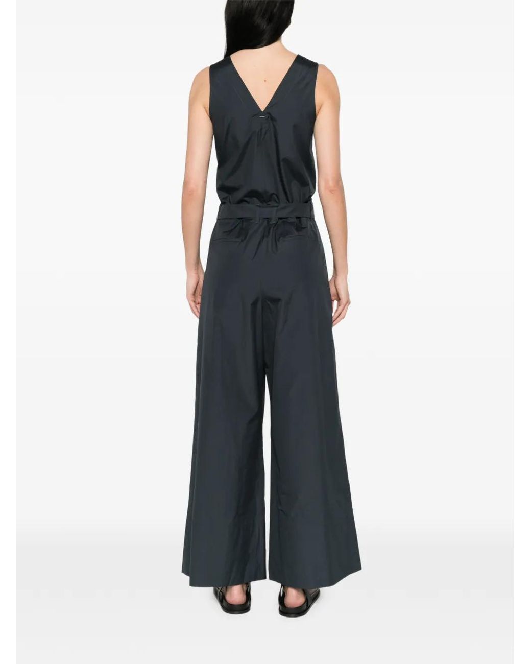 Max Mara Blue V-Neck Belted Jumpsuit