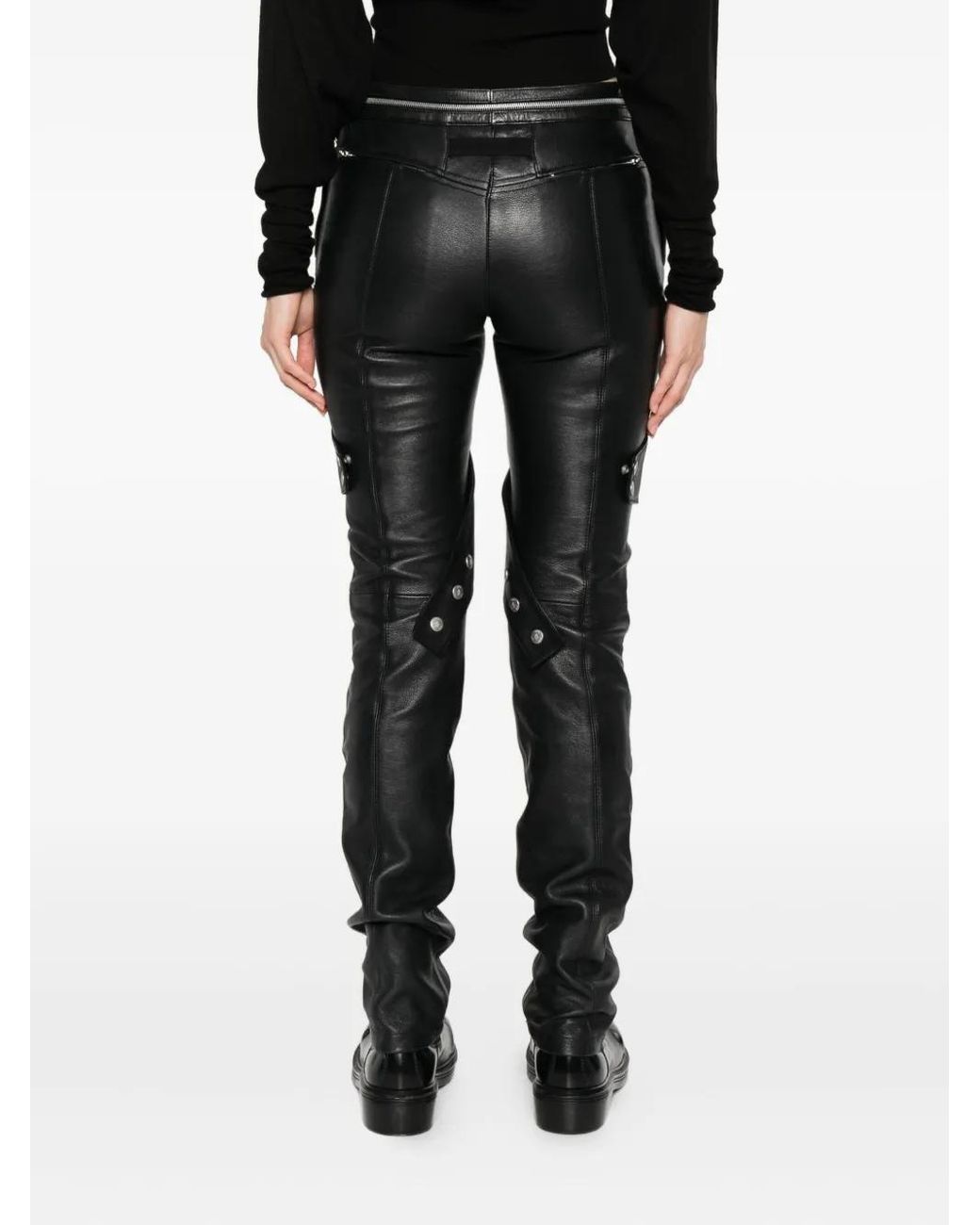 Moncler Gray Zip-Pocket Leather Trousers