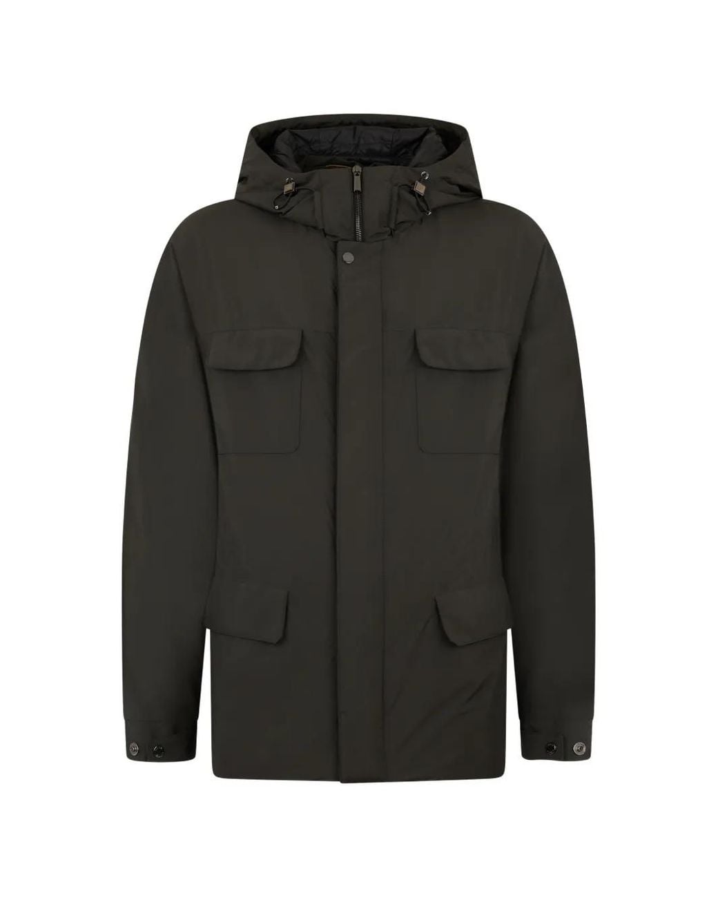 Moorer Black Hooded Flap-Pocket Jacket for men