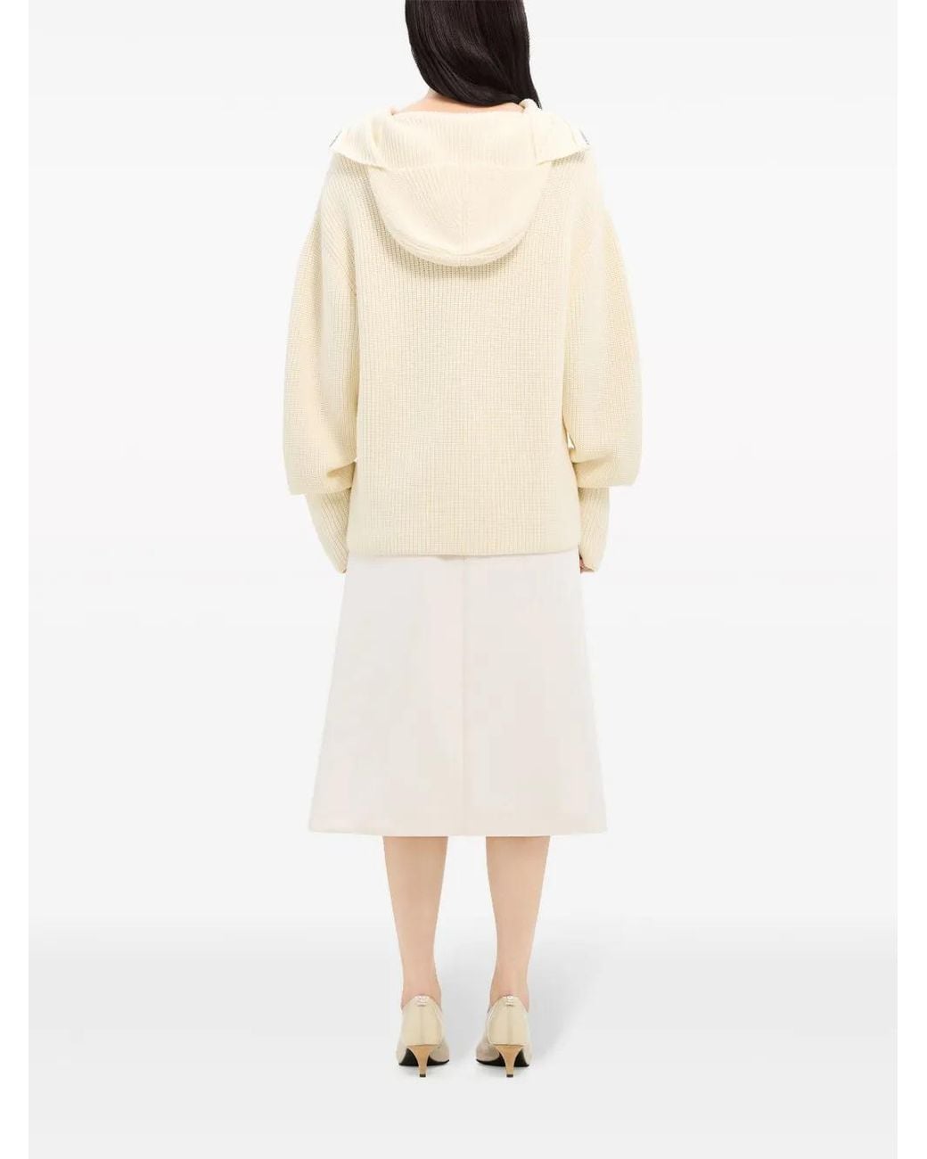 Courreges Natural Ribbed-Knit Hooded Sweater
