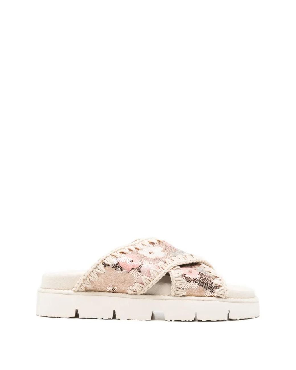 Mou Natural Sequin-Embellished Sandals